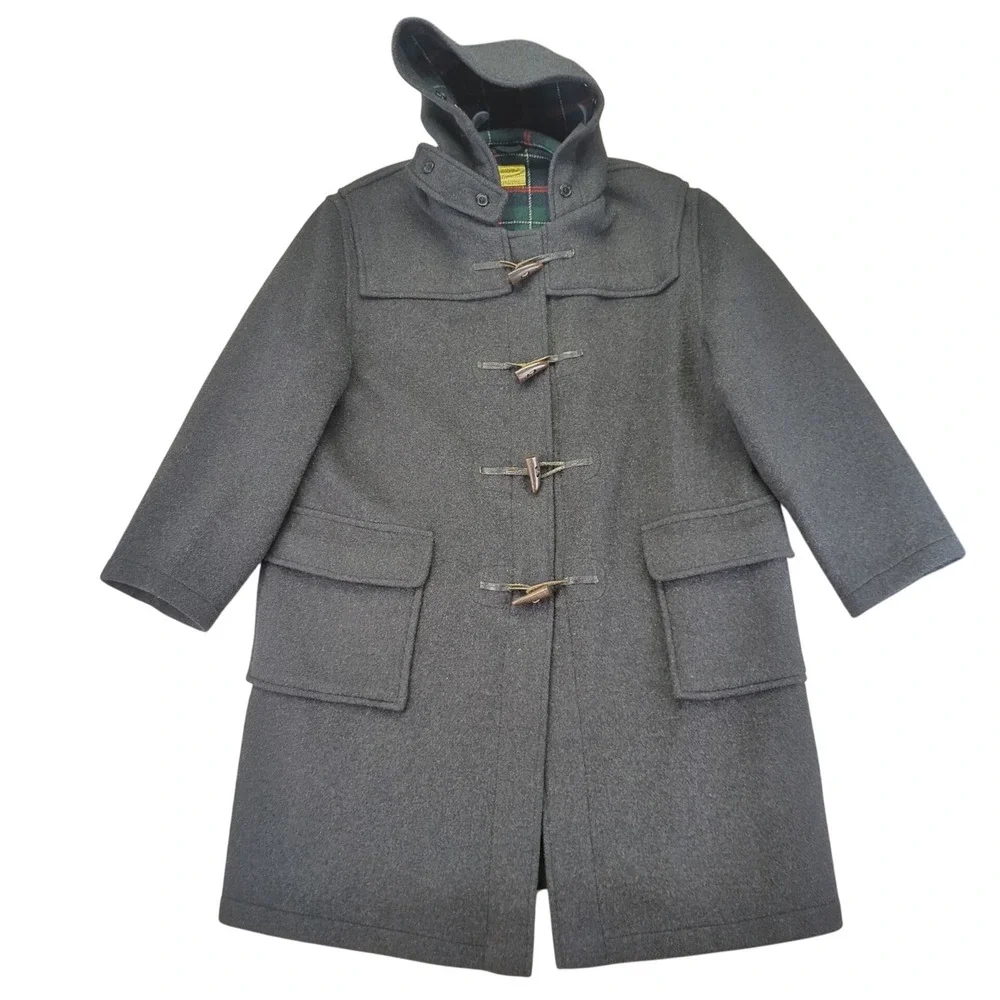 Monty Coat Men's Wool Blend Plaid‎ Lined Duffle Coat Size 48 Made in England